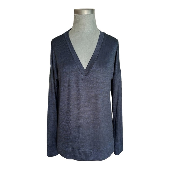 Women’s Pullover Kirkland Sweater V-Neck Side Slits Blue Sweater Long Sleeve Top - Picture 2 of 6